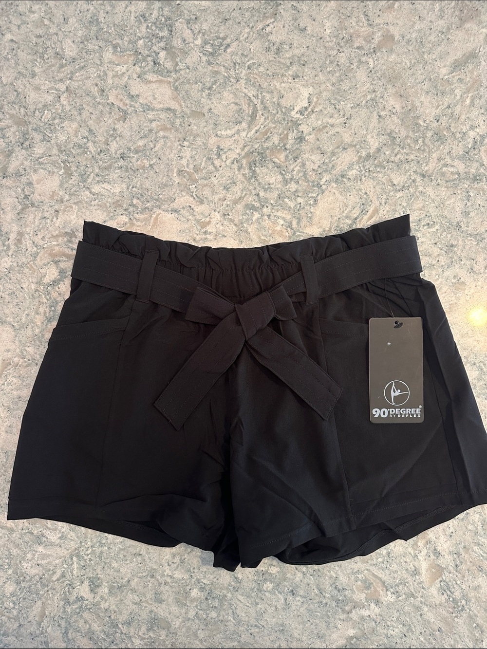 90 Degree By Reflex Black Paperbag Waist Tie Shorts- new! Black